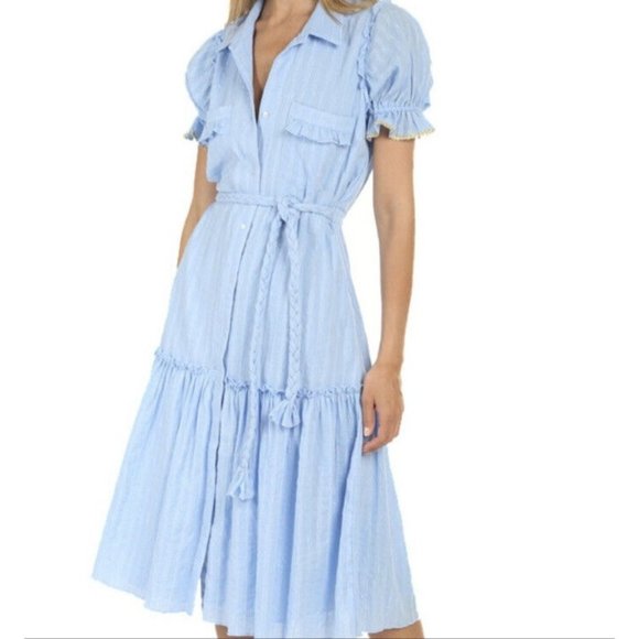 Misa Los Angeles Dresses & Skirts - Misa Los Angelas Kyla Metallic Blue Puff Sleeve Dress XS